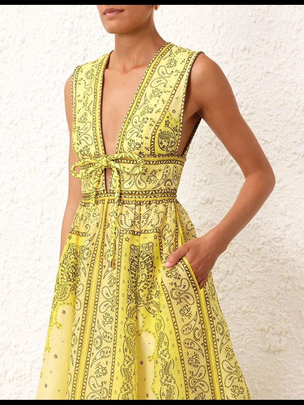 Zimmermann Yellow Paisley Tie-Waist V-Neck Midi Dress. No tags, Never Worn. - Picture 8 of 9